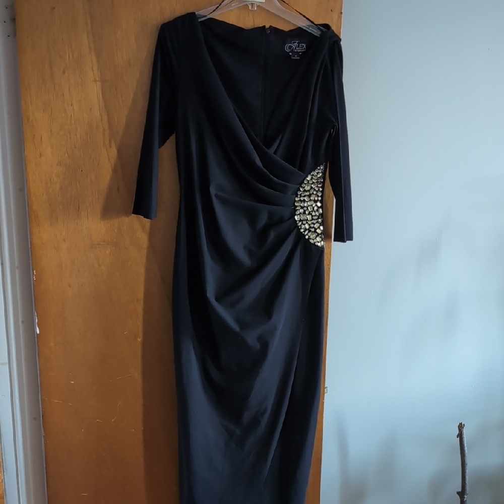 Alex Evenings Black Dress with Gold Accents